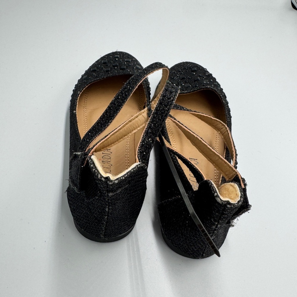 Belladia Toddler Girl Size 11 Chic Black Kids Gem Stone Dress Shoes with Straps - Picture 4 of 6
